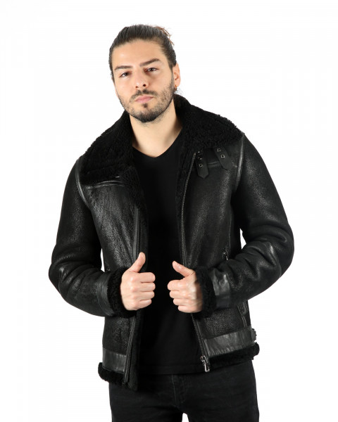 Freddie, schwarz Lammfelljacke Herren