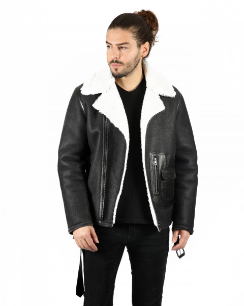 Alfred, schwarz Lammfelljacke Herren