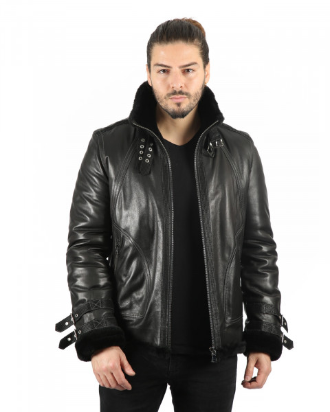 Ralph, schwarz Lammfelljacke Herren